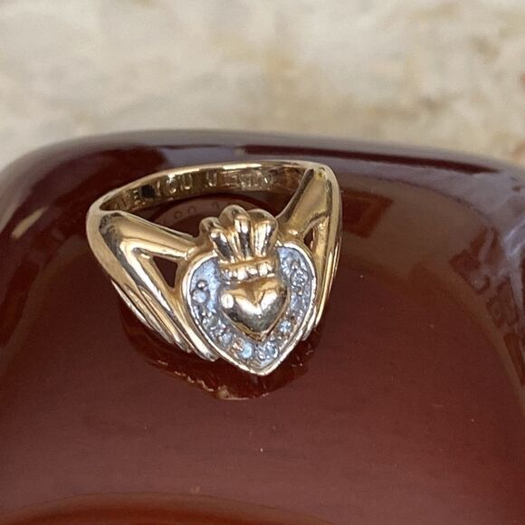 14K & Diamonds Heavy Custom Irish Claddagh Ring - Picture 4 of 14